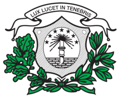 Wappen des Teilorts Neuhengstett: umkränztes Licht mit Strahlen, darüber sieben Sterne