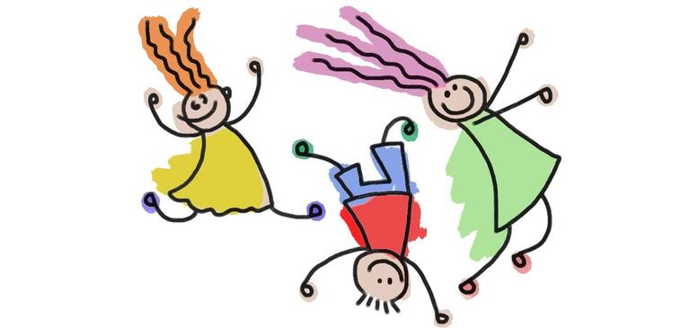 drei spielende gemalte Kinder