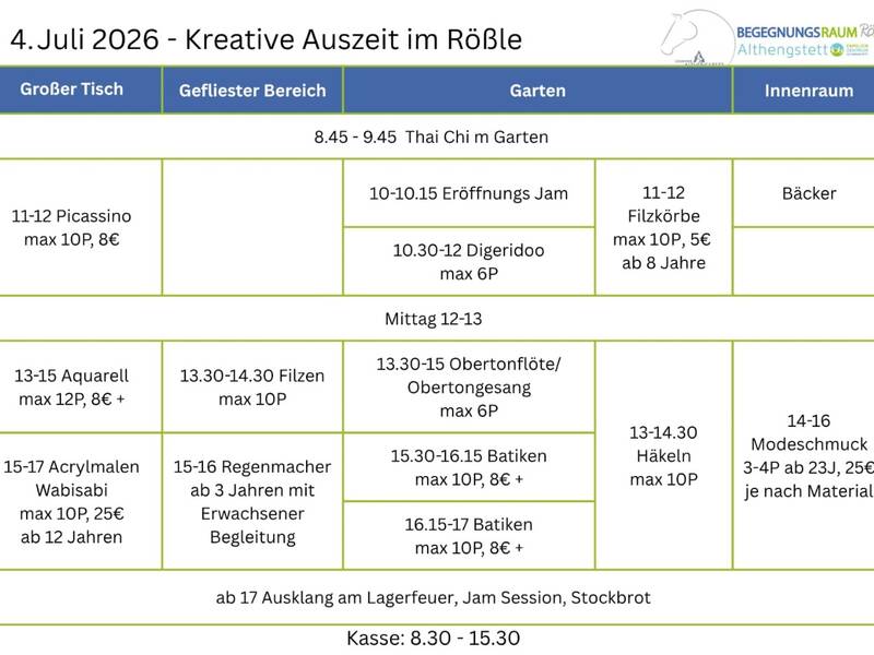 Kreativer Samstag - Plan 04.Juli